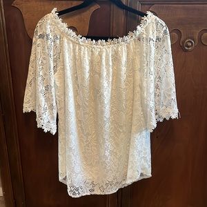 White off the should floral top